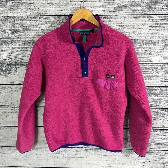 Vintage 90s Patagonia Deep Pile Synchilla SnapT Fleece Jacket Made In USA Pink S - Picture 1 of 5